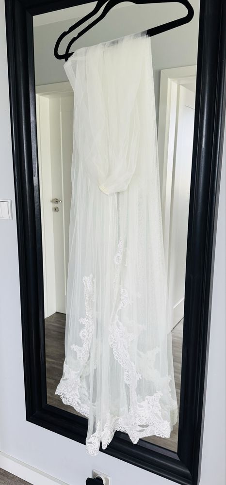 Welon długi 190cm kolor ivory koronka włoska