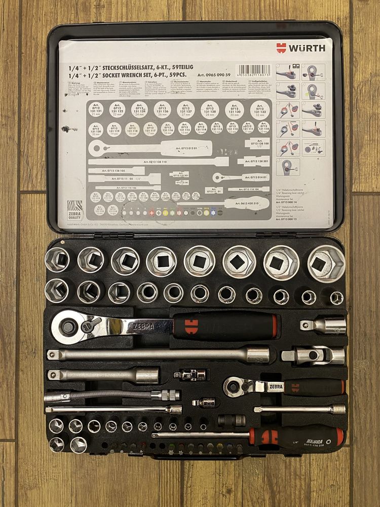 Zestaw narzędziowy klucze nasadowe 1/2 1/4 WURTH Zebra - 59szt.