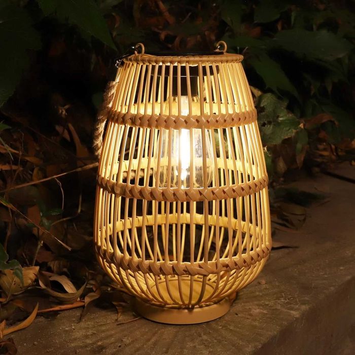 Solarna lampa Latarnia ozdobna Rattan zewnętrzna z żarówką Wisząca