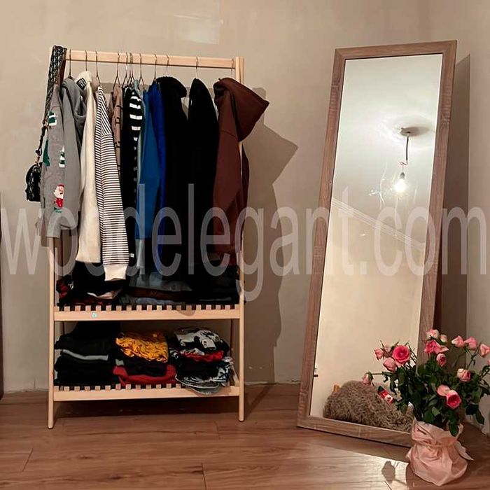 Ручна робота рейл для одягу з твердої породи деревини вішалка стелаж