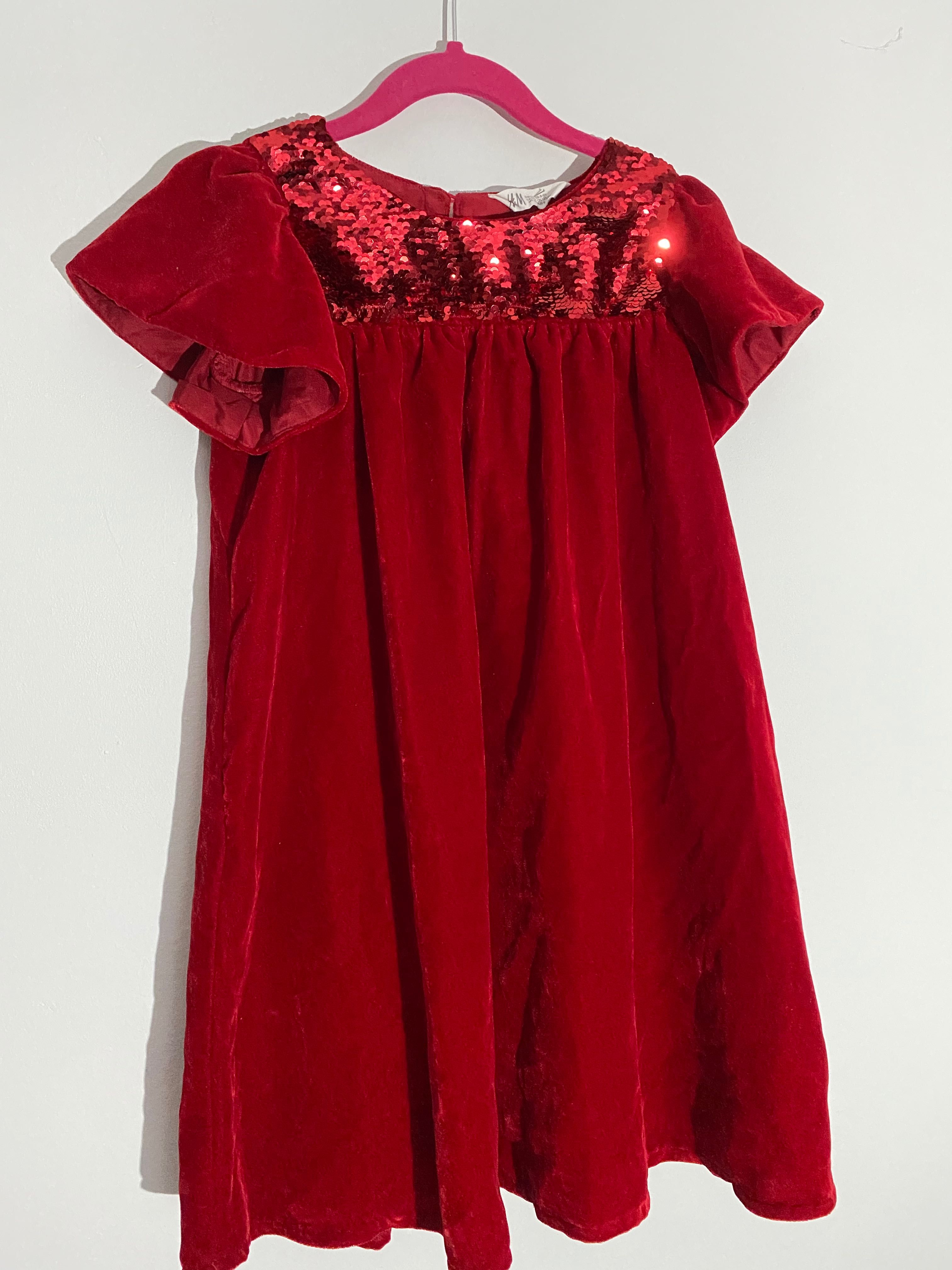 Sukienka dla dziewczynki czerwona aksamit z cekinami