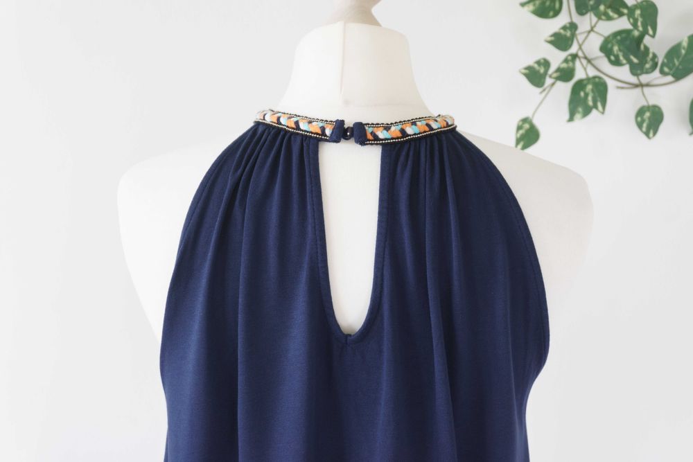 Top Orsay boho granatowy prosty przewiewny wiskoza elegancki