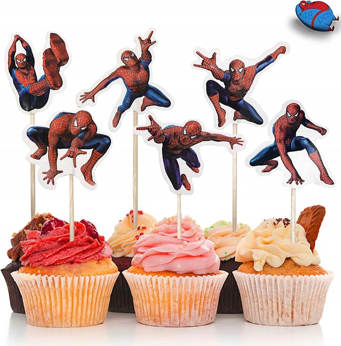 Zestaw 48 Topperów na Tort Superbohater Dekoracje Spiderman Cupcake