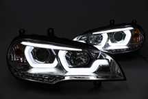 Lampy reflektory przednie przód BMW E70 07-10 H7 Chrom LED BAR NEON !