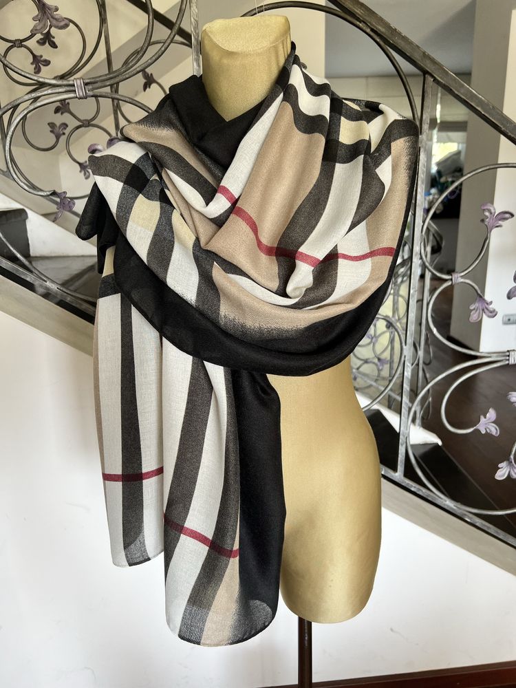 Chusta szal pareo sarong apaszka z lnu len w stylu burberry