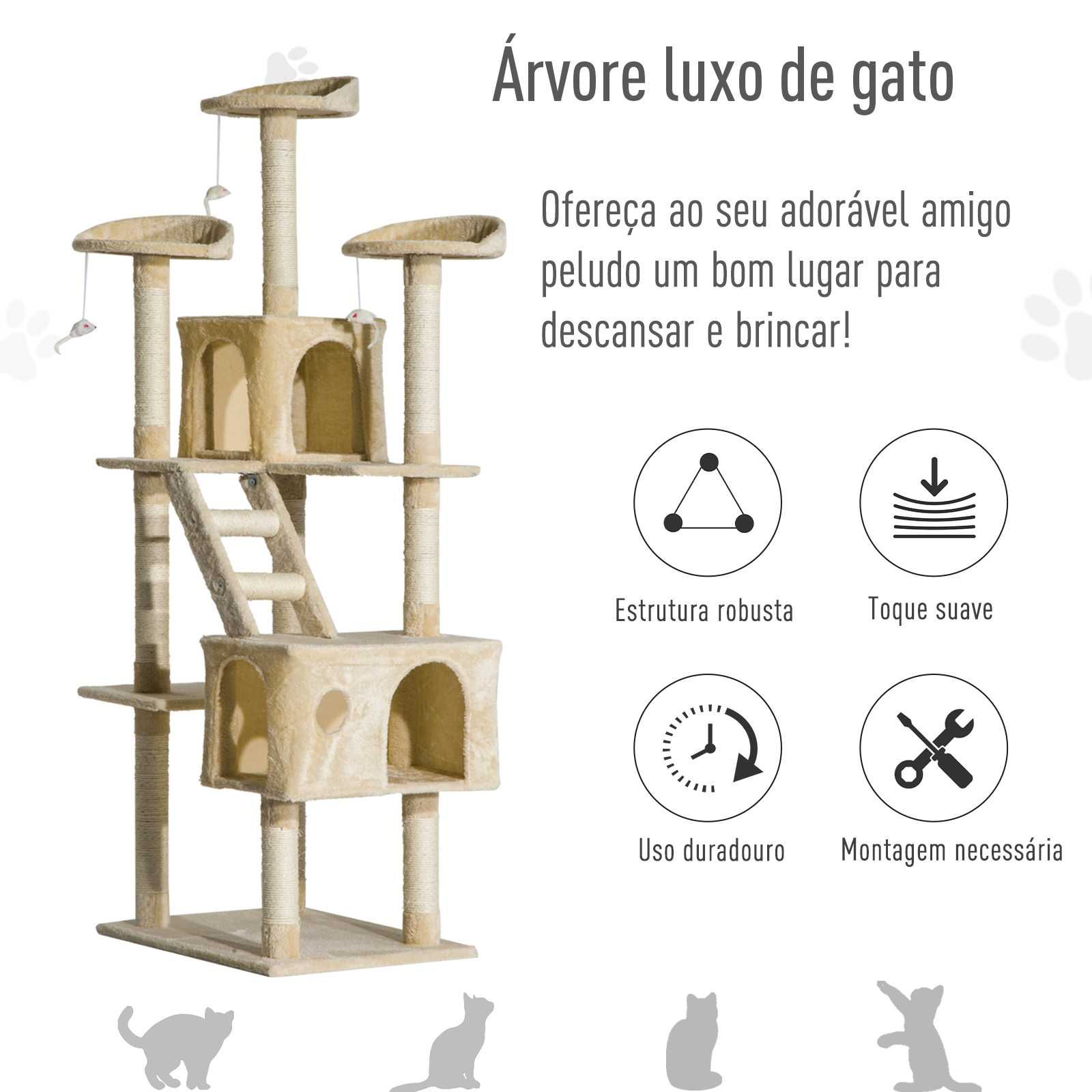 Arranhador Grande para Gatos – Centro de Atividades 180 cm Bege