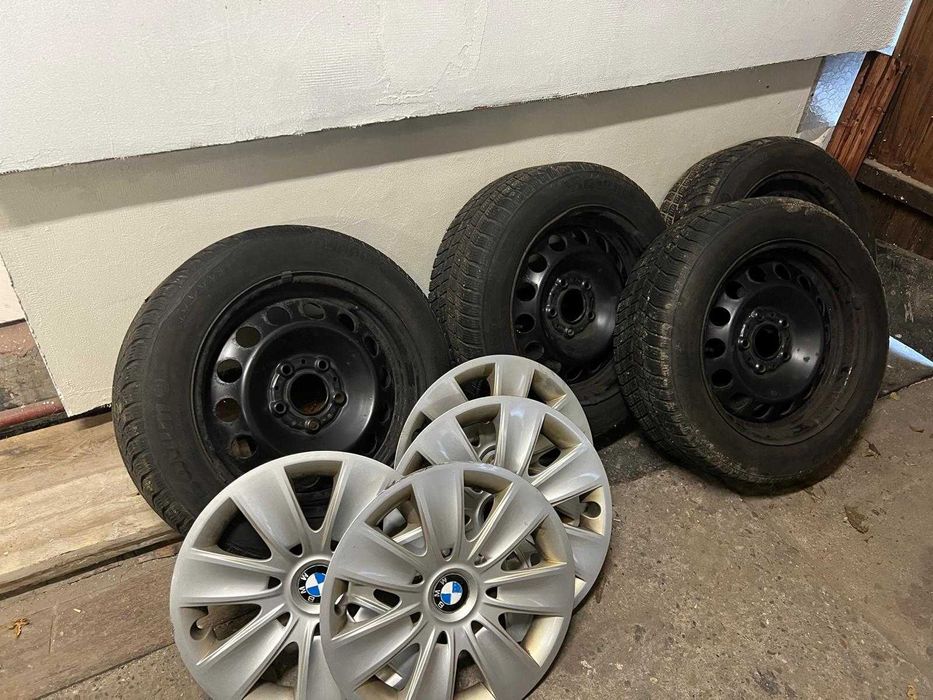 Oryginalne felgi stalowe + opony zimowe + kołpaki BMW E87