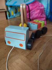 Іграшка дерев'яна машинка з краном та причепом сортер