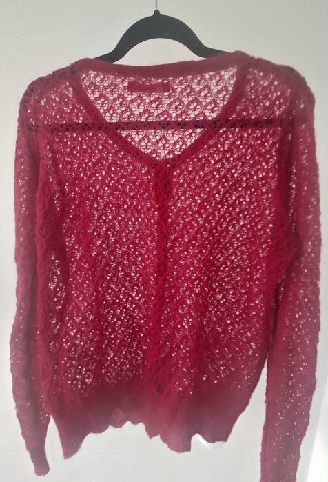 Ażurowy sweterek fuksja, delikatny moher, rozmiar L, stan bdb