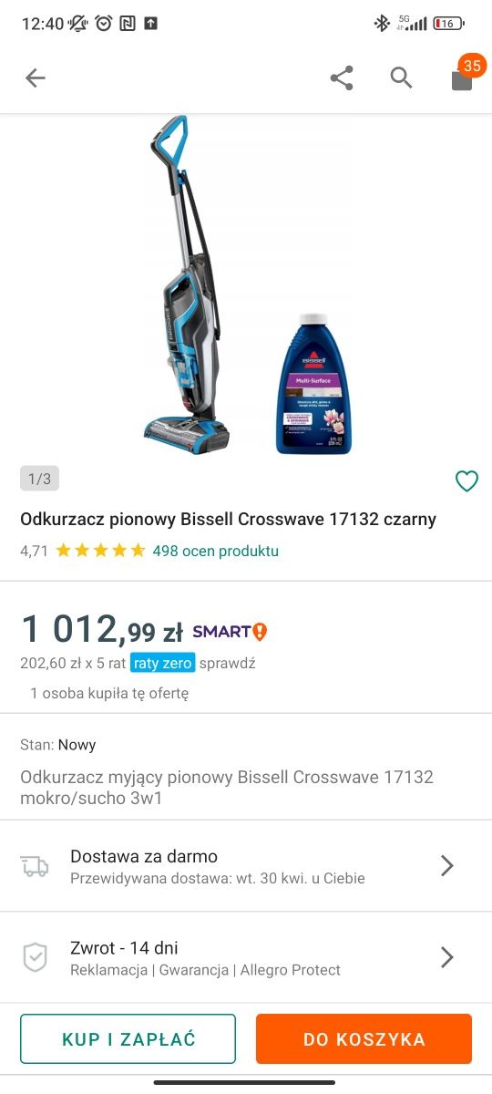 Sprzedam odkurzacz bissell crosswave