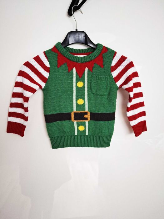 Sweter świąteczny zielony sweterek skrzat 12-18mc 80-86cm