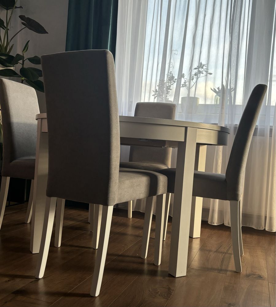 Stół rozkladany okrągły + 6 krzeseł