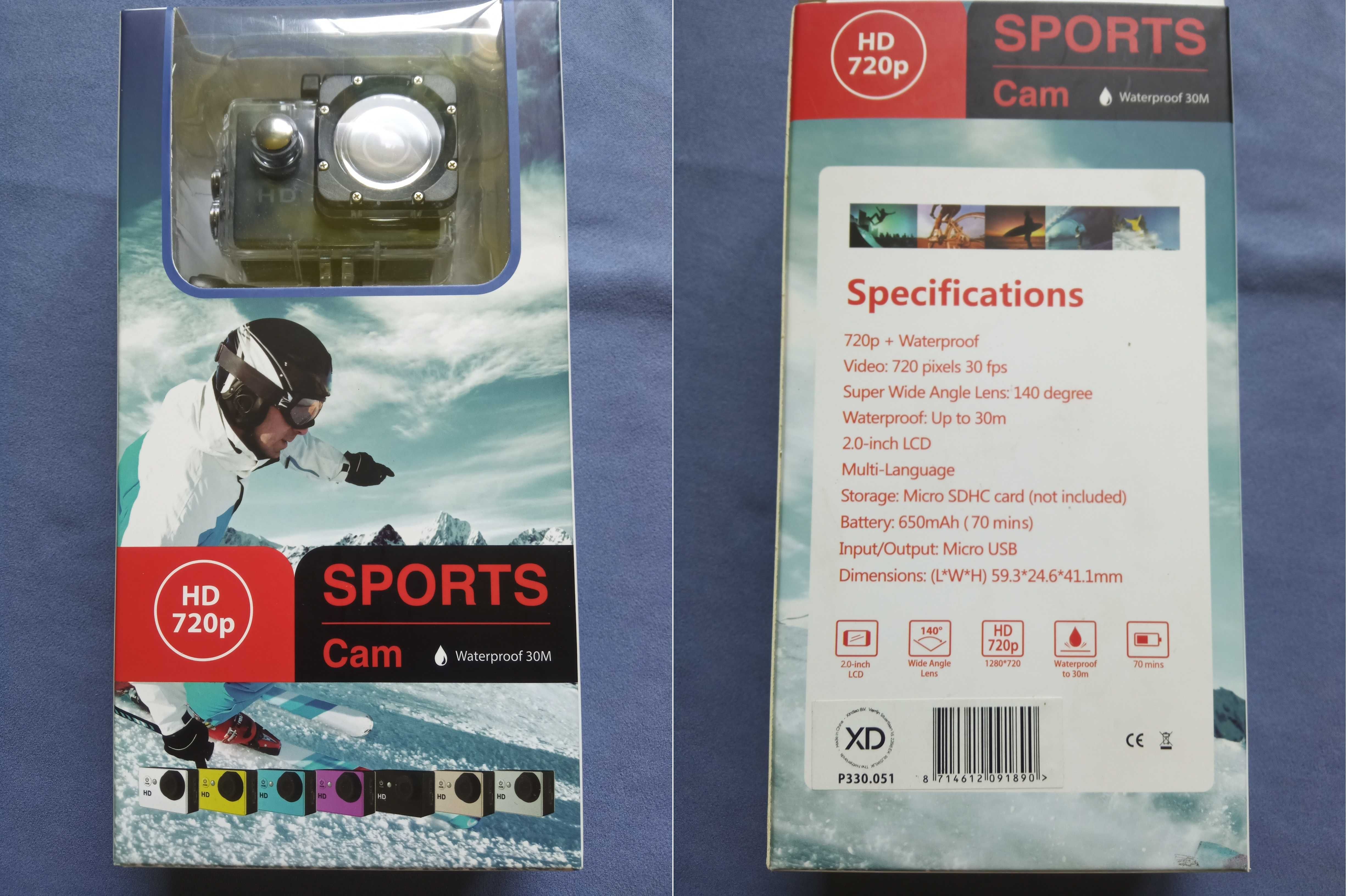 kamera sportowa HD 720p wodoszczelna + akcesoria i uchwyty nowa