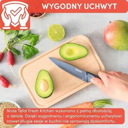Zestaw 5 noży ze stali nierdzewnej TEFAL FRESH KITCHEN+drewniany blok.