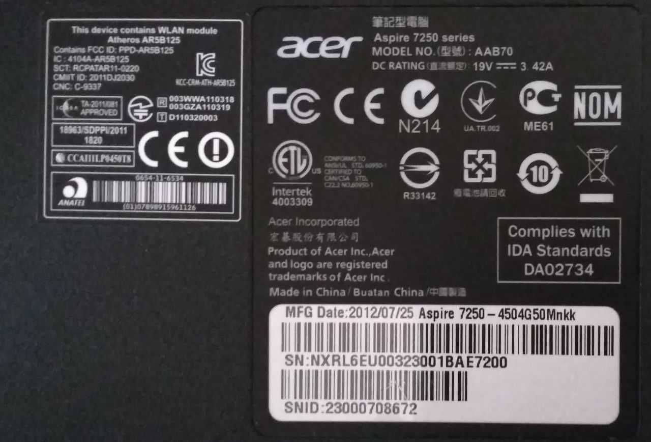 Ноутбук Acer Aspire 7250 (AAB70)