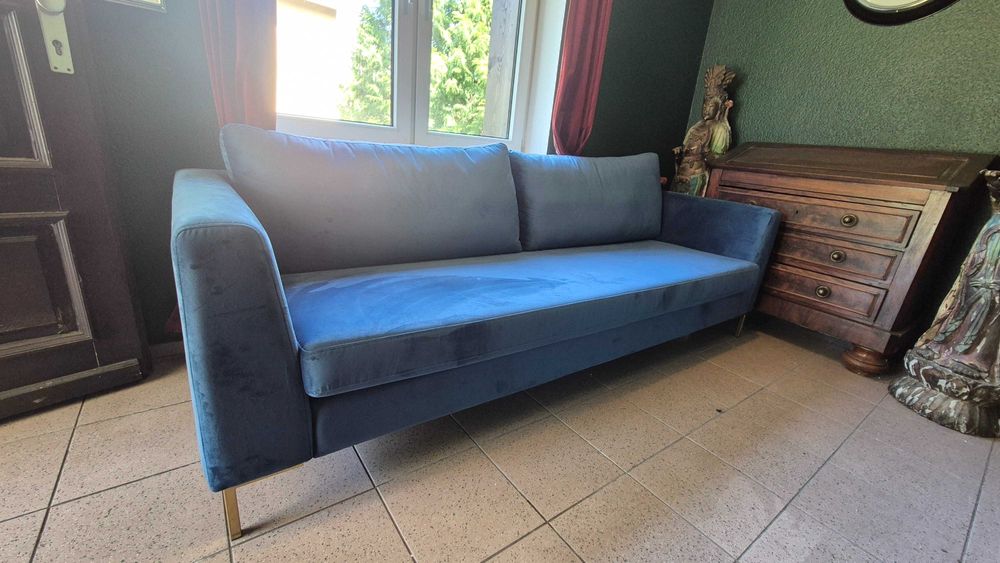 Kanapa sofa niebieska Westwing 229x90x70