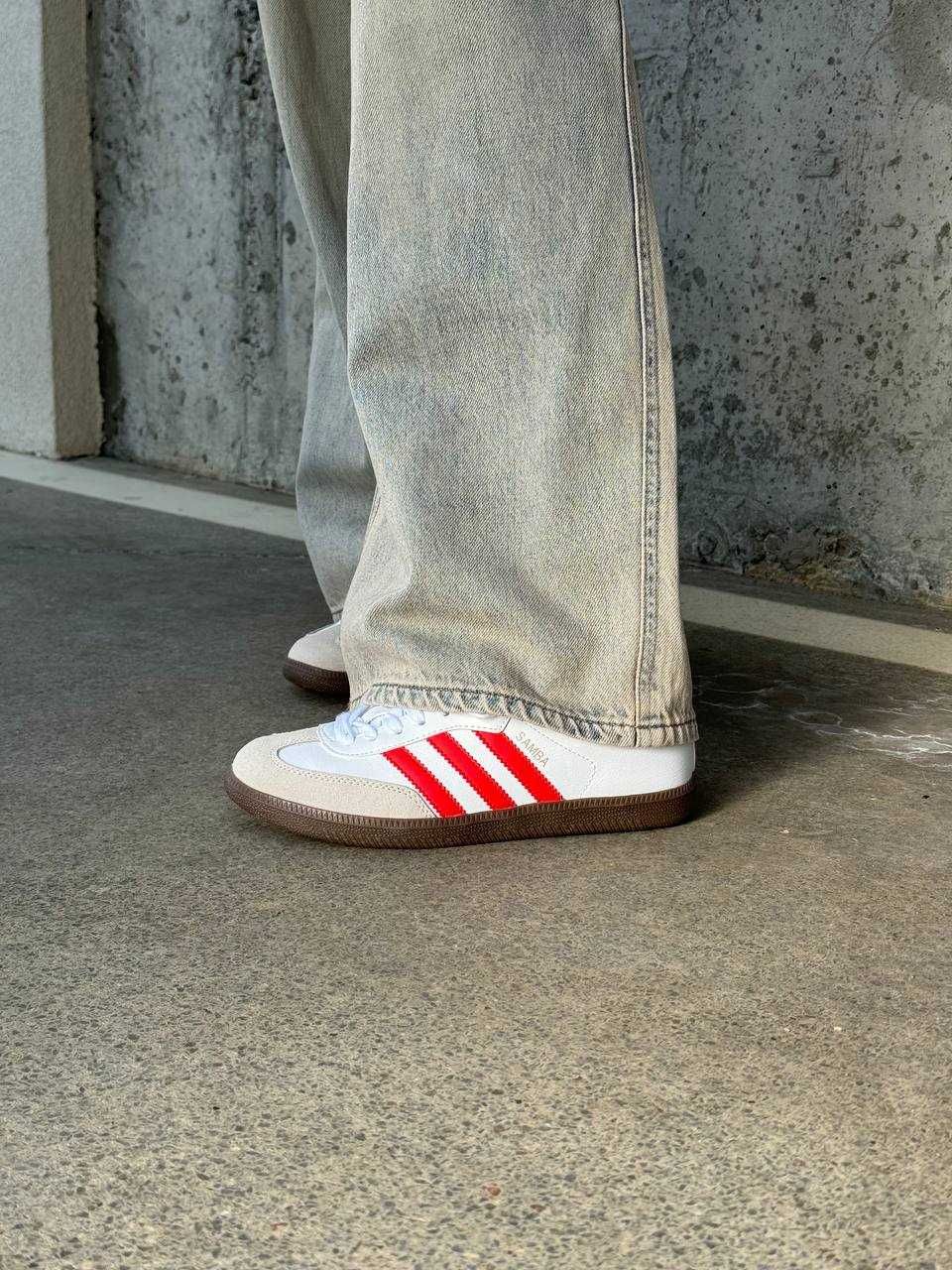 Жіночі кросівки Adidas Samba білий з червоним  0710 ХІТ