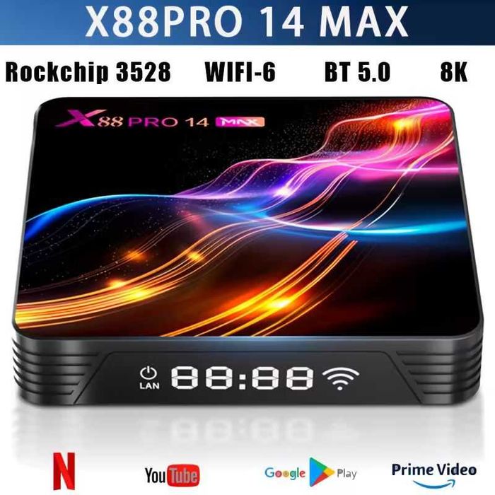 Smart TV Box X88PRO 14 MAX 8K 4/64 Android 14 2025 z wyświetlaczem