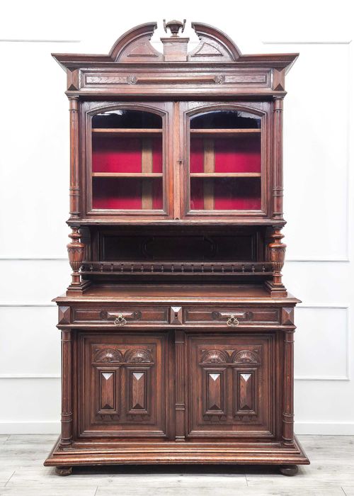 Antyk KOMPLET zdobiony KREDENS ORZECH eklektyczny + POMOCNIK do salonu