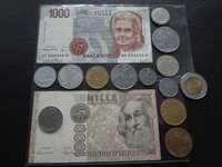 Włochy zestaw monet plus dwa banknoty 1000 lirów
