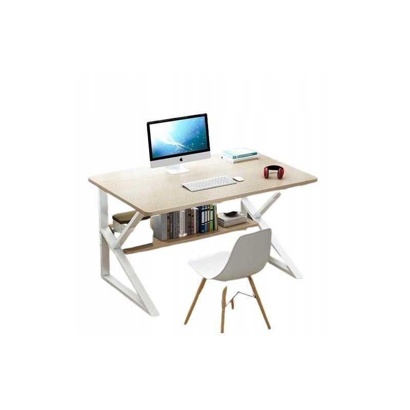 Biurko komputerowe z półką 80x40 białe czarne drewno stolik pod laptop