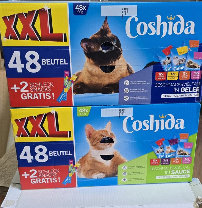 96x100g COSHIDA dla kota plus GRATIS 4szt smaczki dla kota
Wszystko św