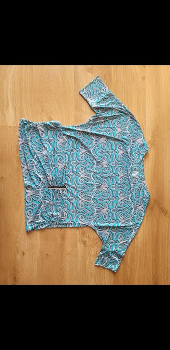 Elegancka bluzka na krótki rękaw turkusowo srebrna rozmiar 4XL/48