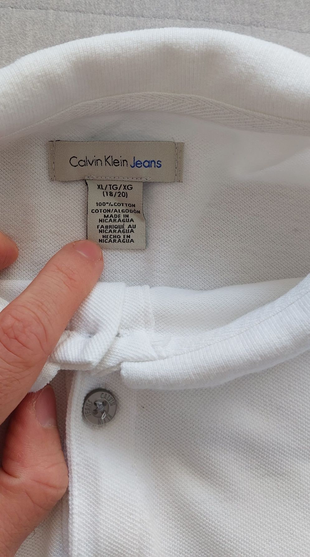 Nowa Biała Koszulka Polo - Calvin Klein Jeans - rozmiar L