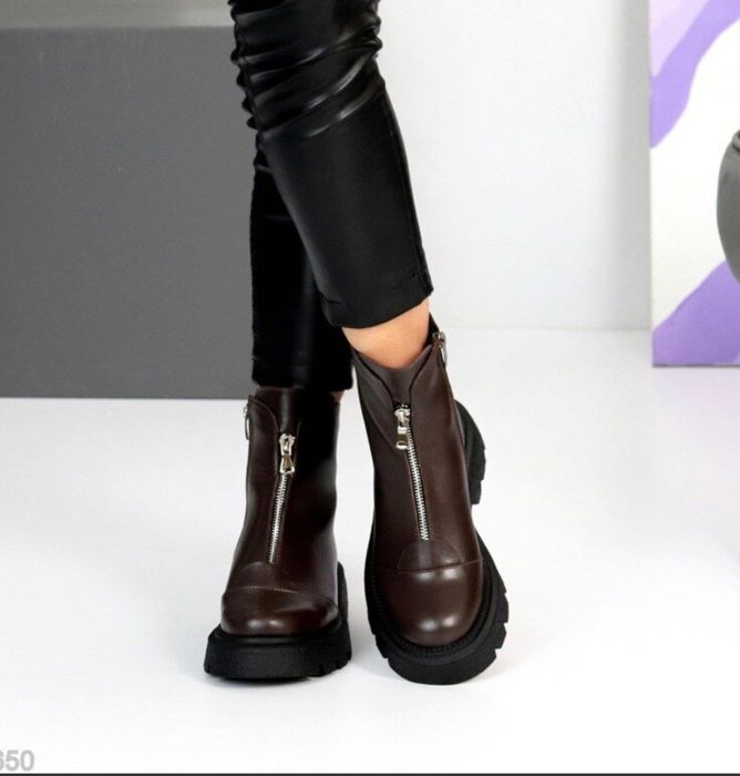 Черевики зимові шкіряні шоколад , коричневі , ботинки  кожа