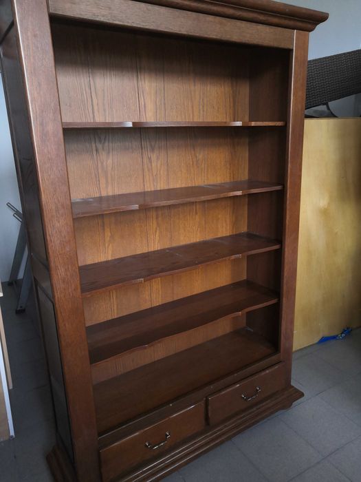 Regał, biblioteka, witryna Dębowa