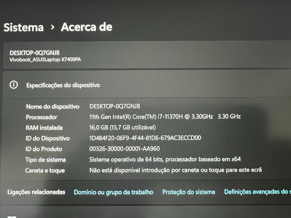 Portátil Asus K3500P Core i7 11th, 16Gb Ram, disco SSD M.2, Windows 11