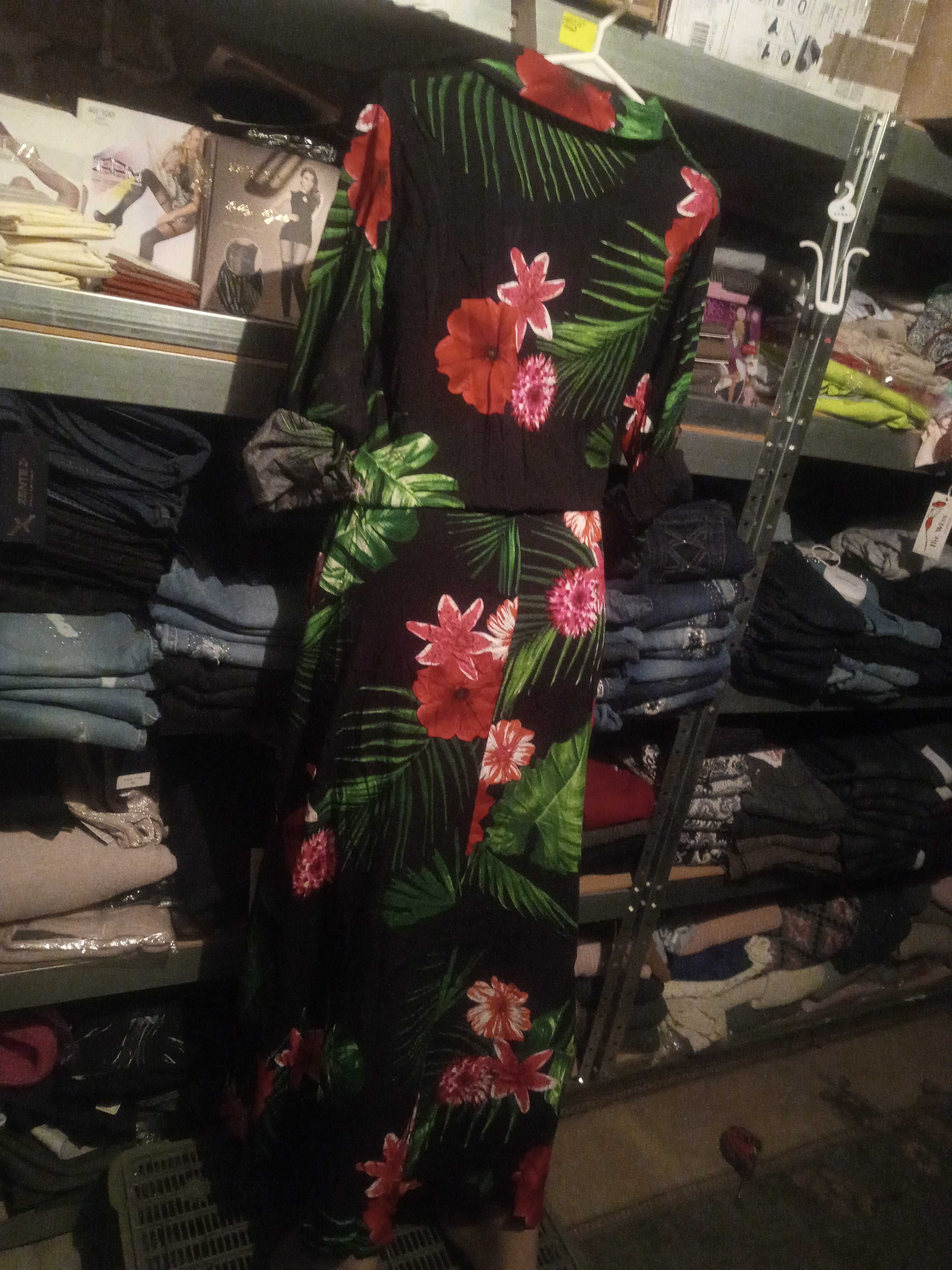 Długa sukienka koszulowa maxi długi rękaw plus size