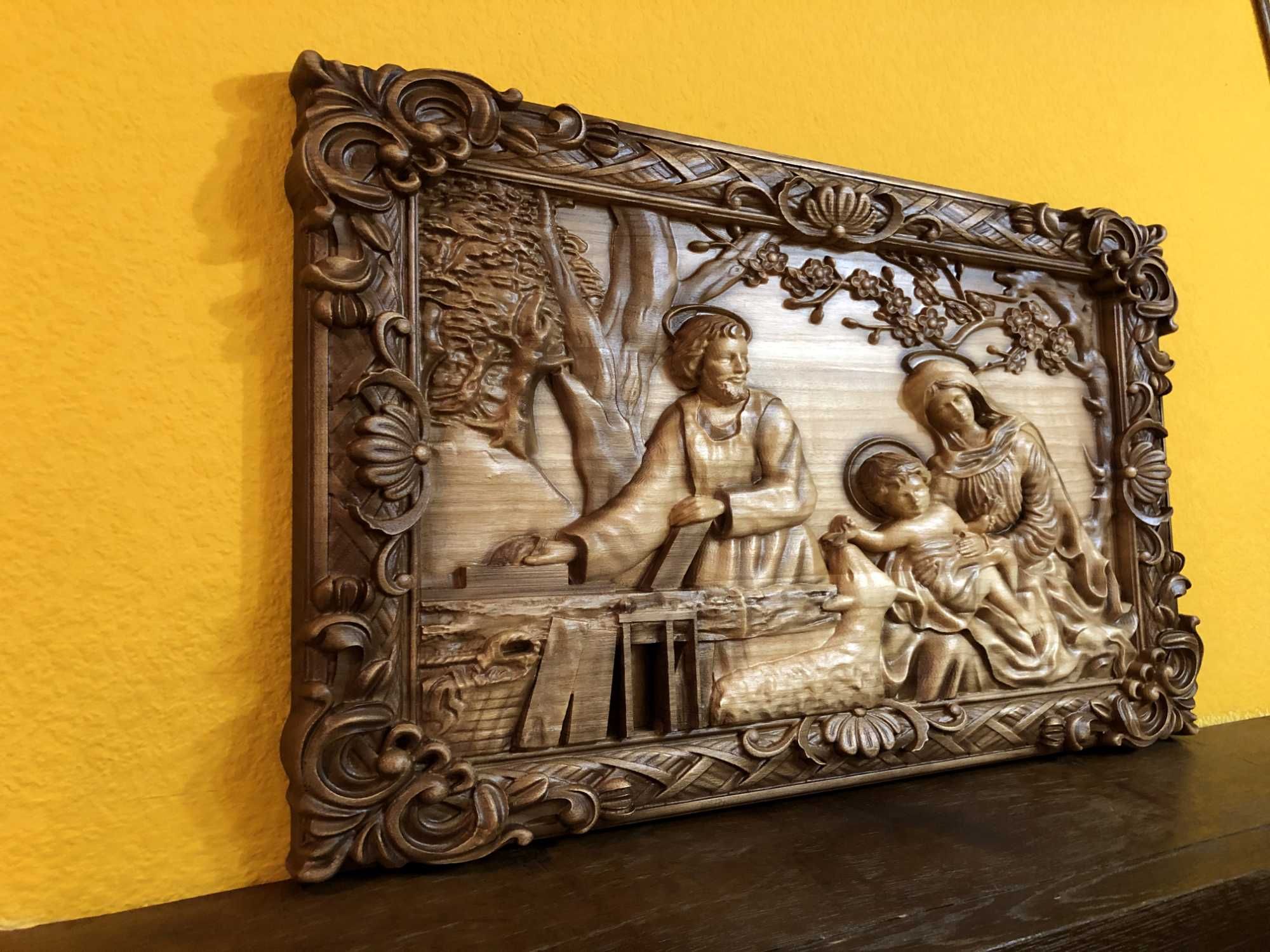«Святе сімейство»«свята сім‘я» різьблена ікона картина образ  з дерева