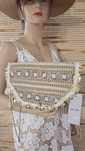 Torebka damska letnia kopertówka na łańcuszku handmade boho kolor beż