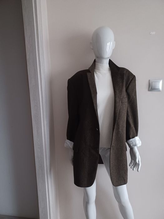 Klasyczna wełniana marynarka rozm 56 melanż jodelka Woolmark