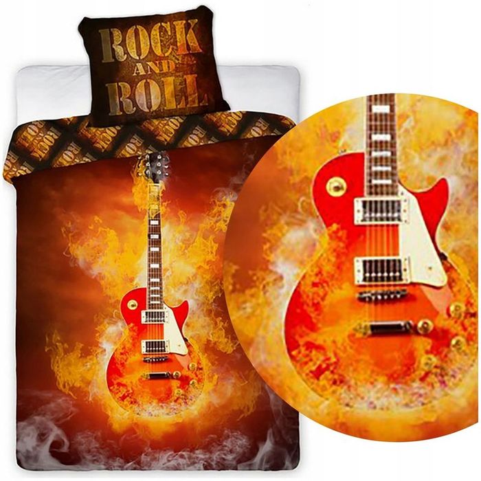 Pościel Bawełniana 160x200 komplet 1x poszewka 70x80 młodzieżowa gitar