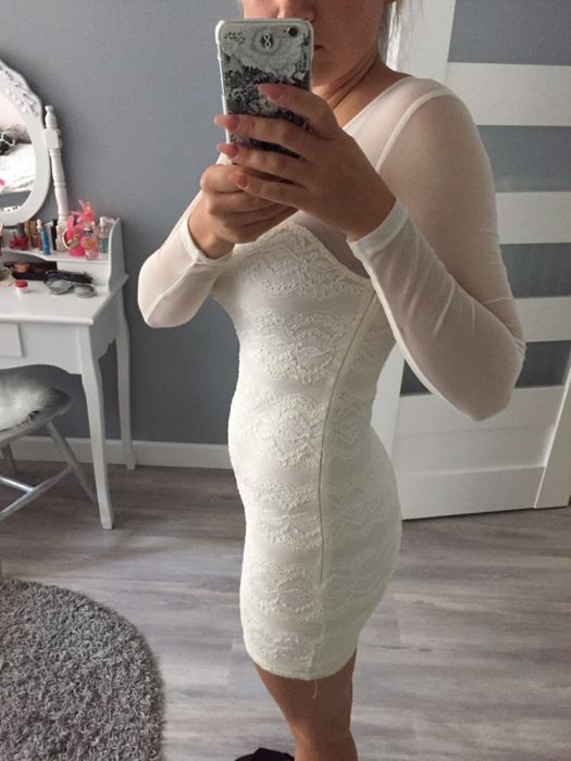 Seksowna sukienka mini koronkowa, siatkowany rekaw sylwestra