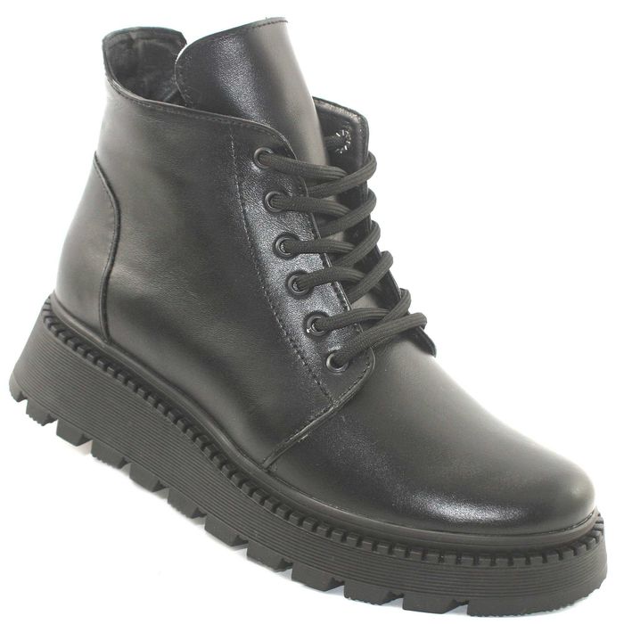 Зимові жіночі чорні шкіряні черевики женские чёрные ботинки кожа мех