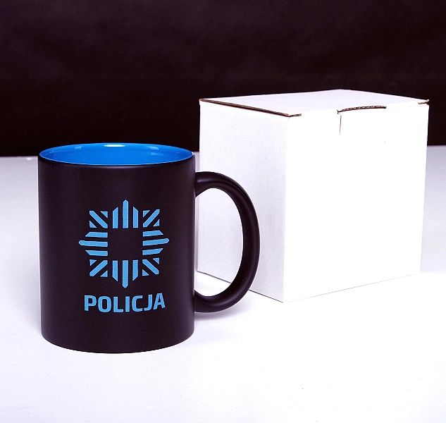 Kubek POLICJA 300 ml czarny z niebieskim wnętrzem KNO997