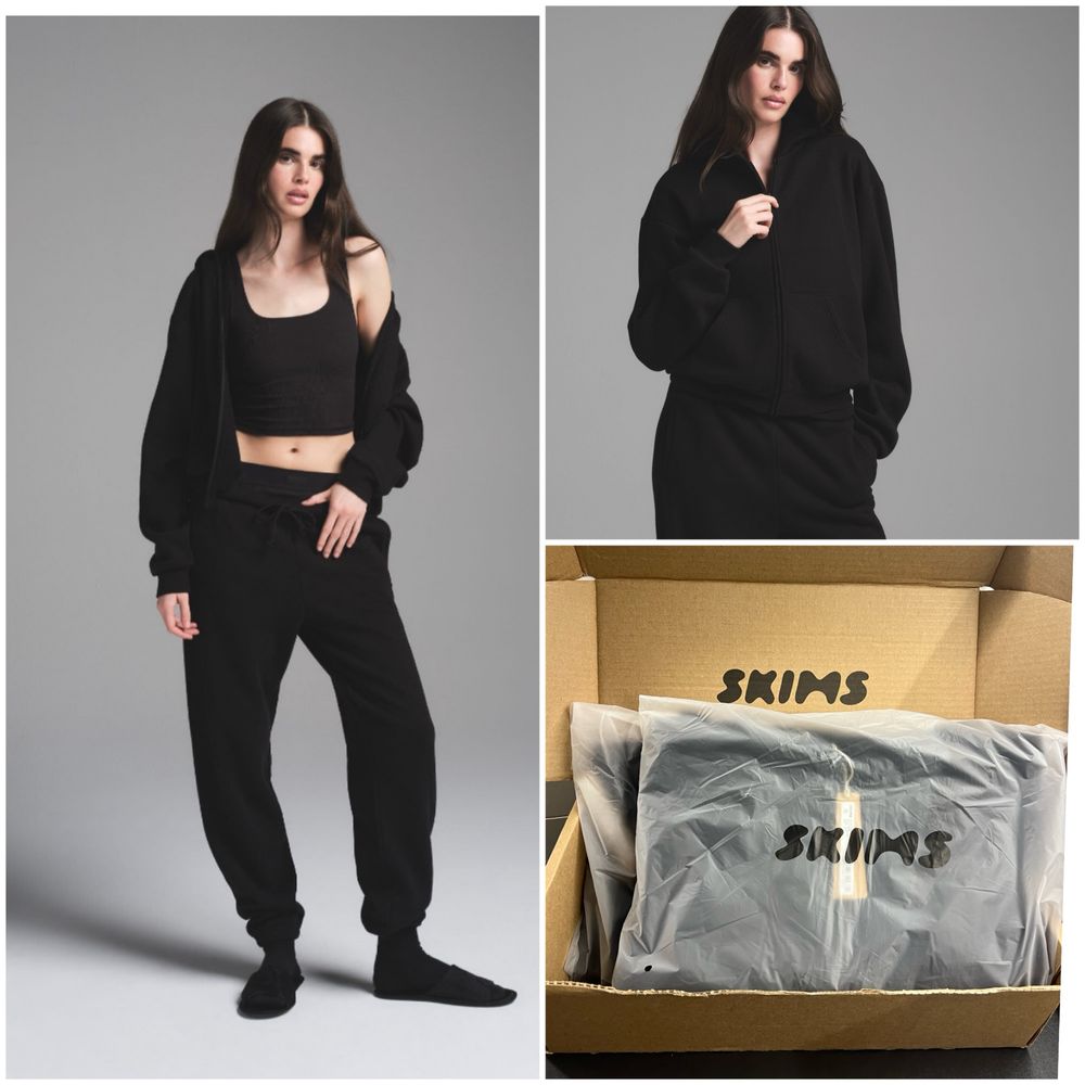 Костюм Skims XS чорний на флісі Classic Jogger штани зіп худі zip hood