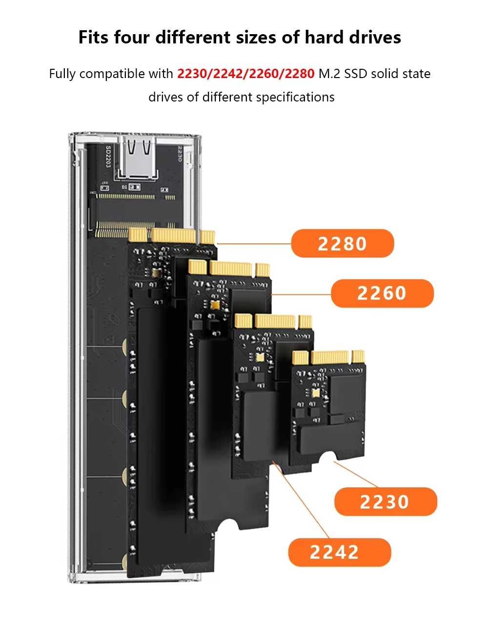 Caixa SSD NVME M.2 RGB Gabinete de disco rígido transparente