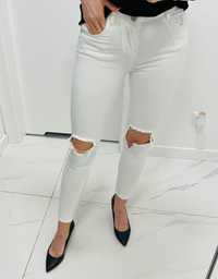 Białe jeansy Denim&Co. rozdarcia na kolanach bawełna 36 S