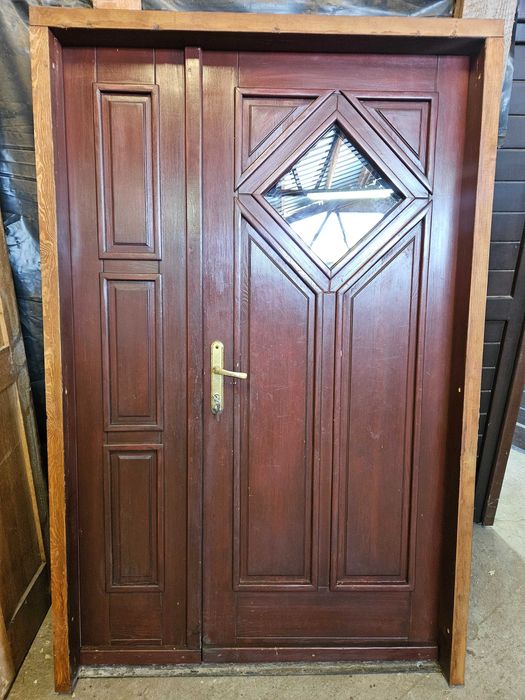 DRZWI Zewnętrzne Drewniane Sosnowe Dwuskrzydłowe Wejściowe 134x199cm