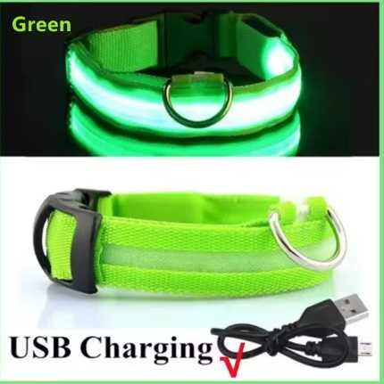 Coleira para cão com led recarregável por usb para segurança do animal
