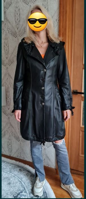 Шкіряний тренч плащ S