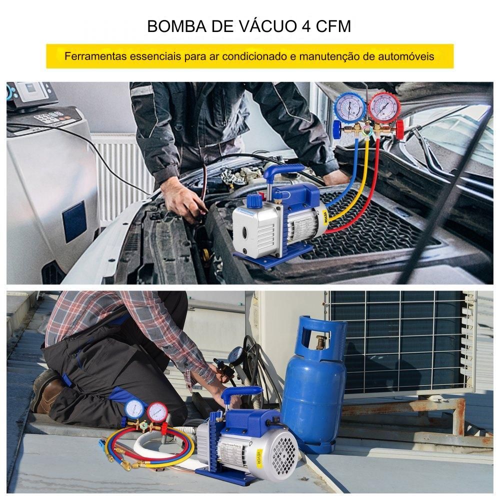 Vácuo Bomba 4CFM, 4 Vias, Medidor