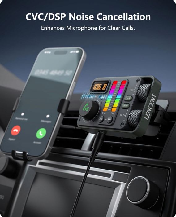 Nadajnik samochodowy Bluetooth 5,3 FM, odtwarzacz Hi-FI Treble & Bass