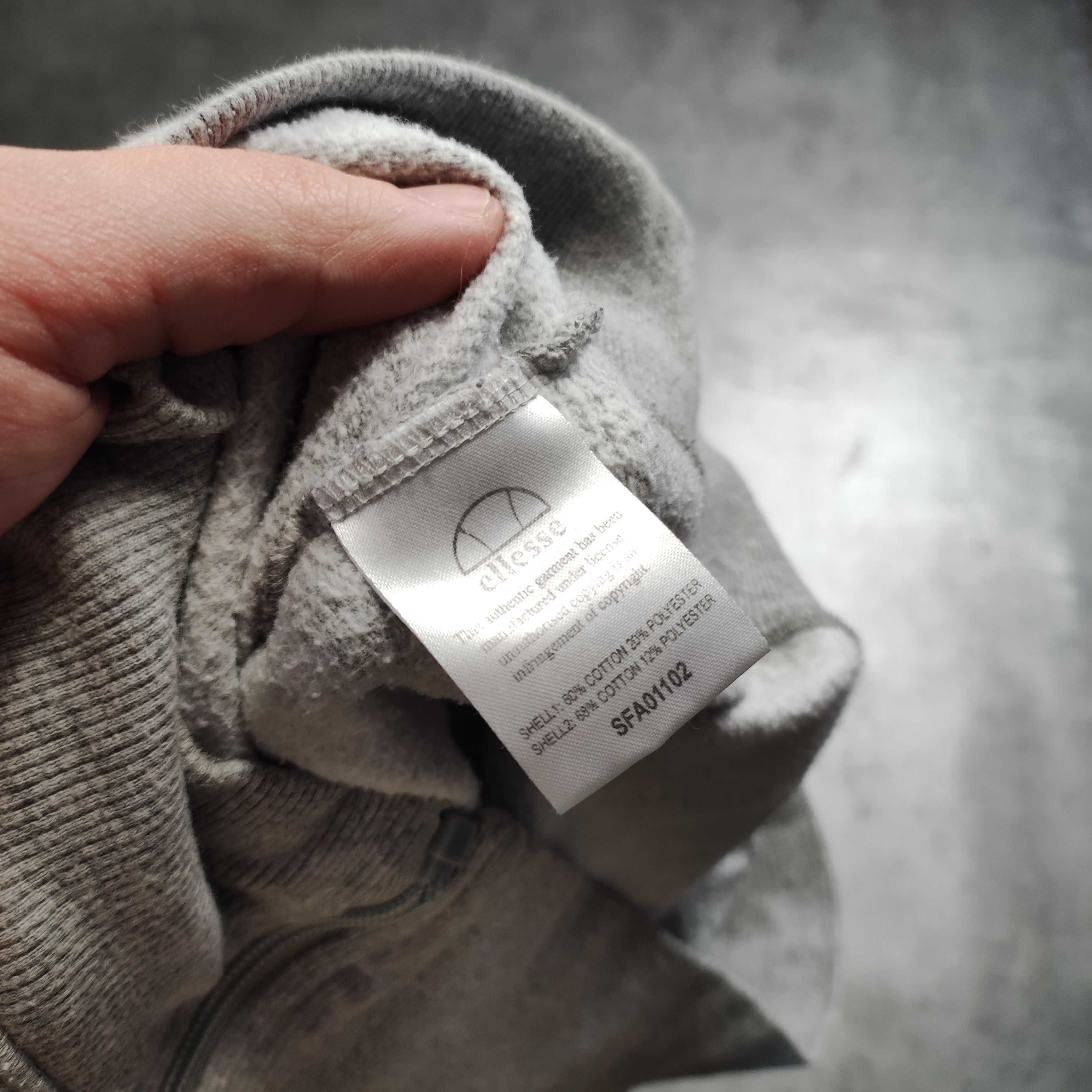 MĘSKA Bluza z Kapturem Bawełna Hoodie Suwak Szara Ellesse Logo