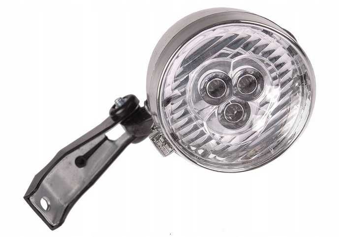 Lampa rowerowa przednia /bateryjna/ 3 LED RETRO srebrna/