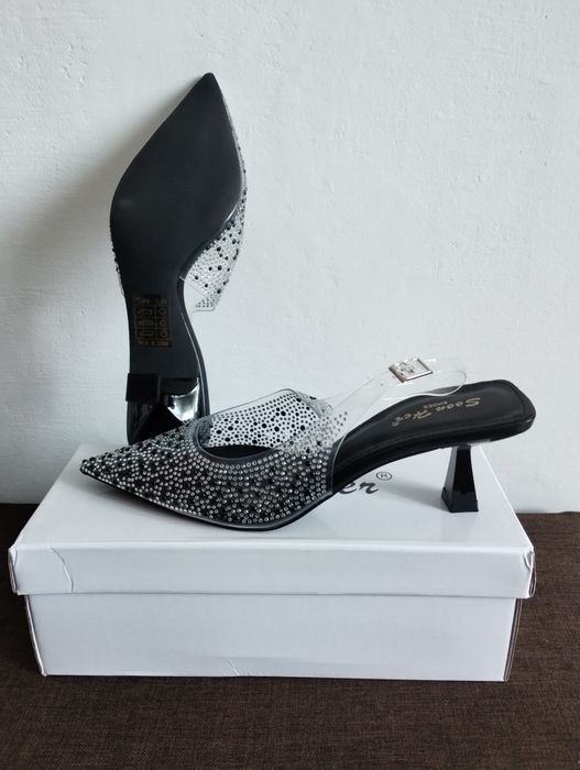 NOWE Czarne szpilki z dżetami R - 38